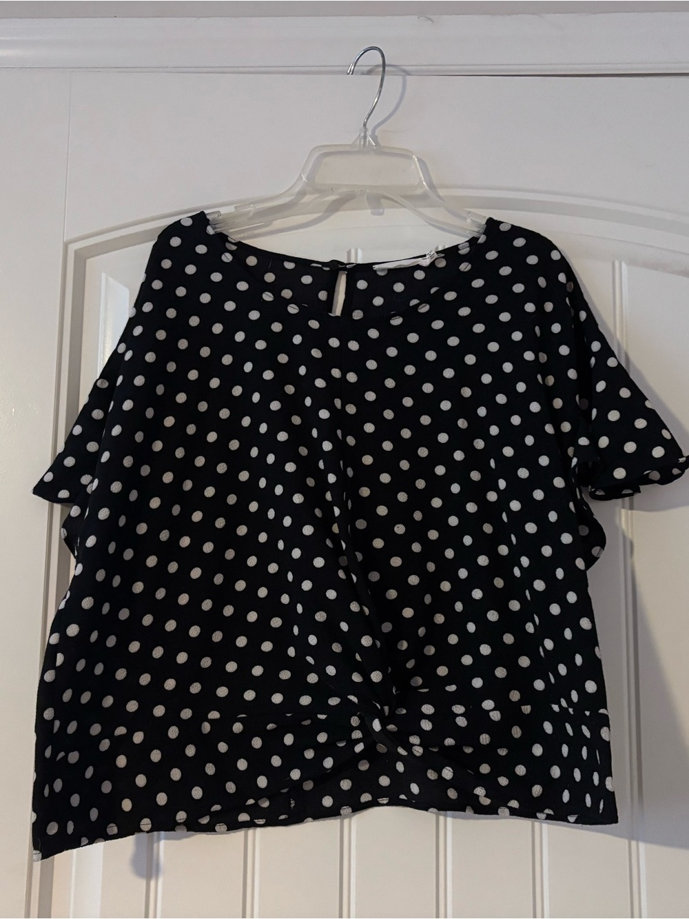 Lush Sz XL Black Blouse with White Polka Dots